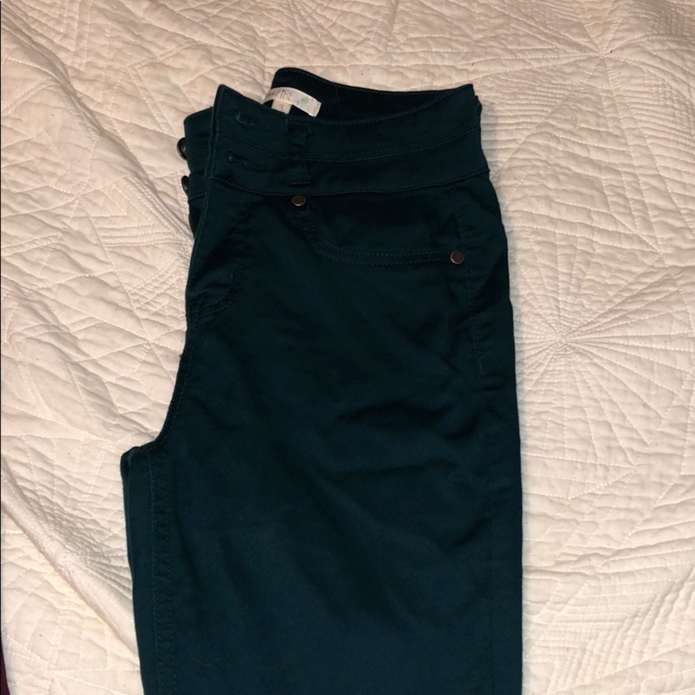 Never worn green pants, stretchy, comfortable.